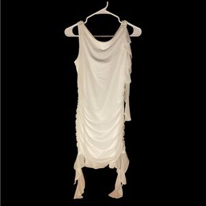 White Bodycon Frill Low Cut Back Mini Dress Size M